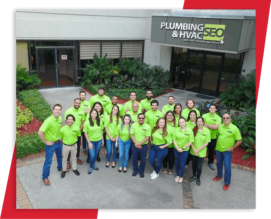 The Plumbing & HVAC SEO team in front of the agency office